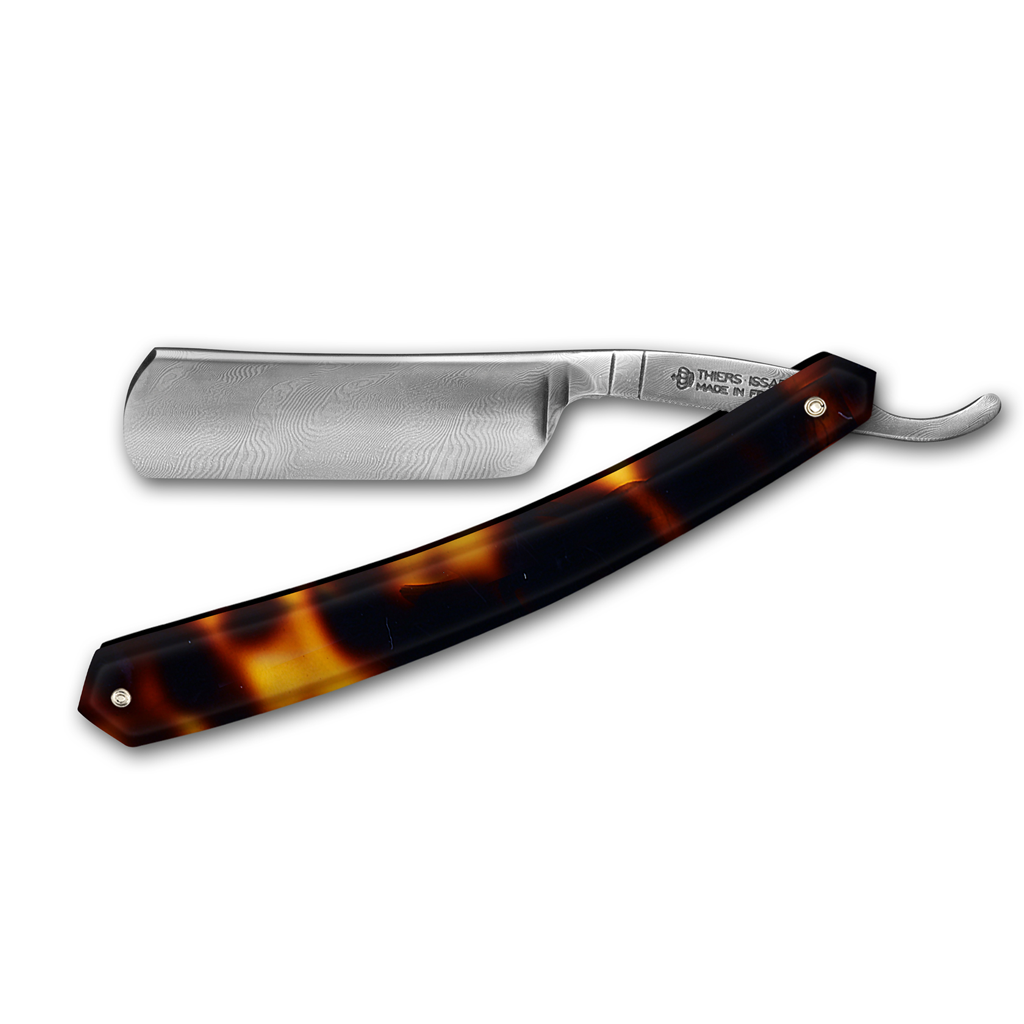 Thiers Issard Damascus Steel Straight Razor 6/8&quot; Tortoise Shell Imitation 