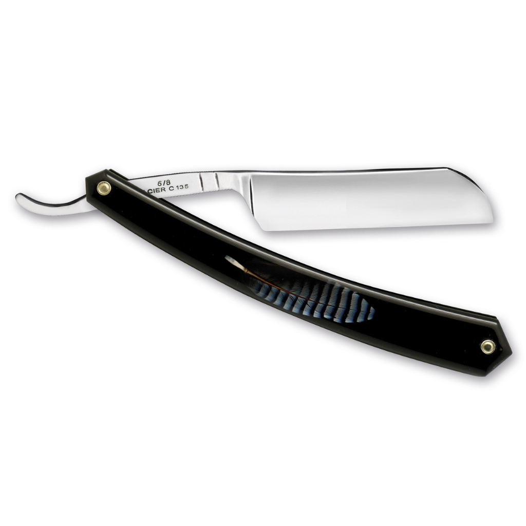 Thiers Issard Eagle Gold Straight Razor 6/8" Blue Feather Resin Carbon Steel.