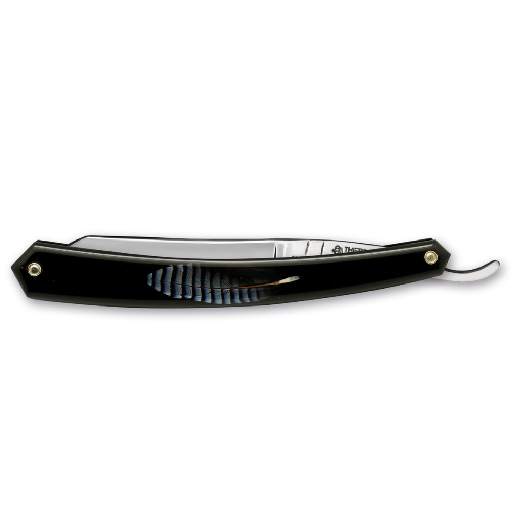 Thiers Issard Eagle Gold Straight Razor 6/8" Blue Feather Resin Carbon Steel.