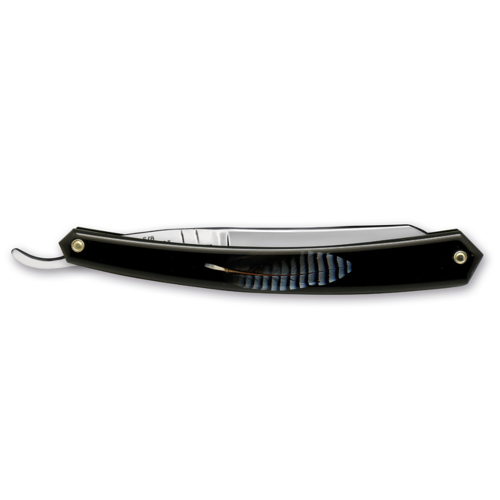 Thiers Issard Eagle Gold Straight Razor 6/8" Blue Feather Resin Carbon Steel.