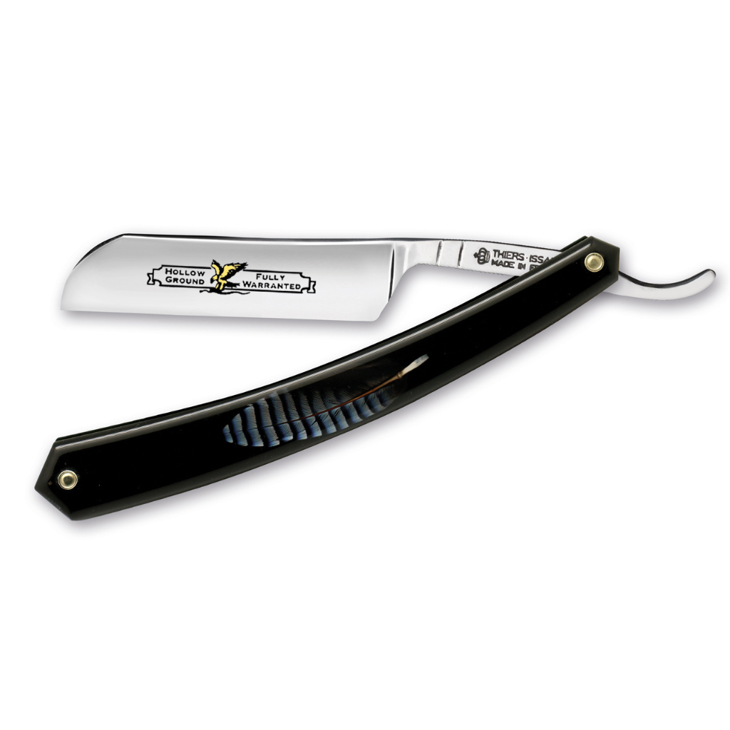 Thiers Issard Eagle Gold Straight Razor 6/8" Blue Feather Resin Carbon Steel.