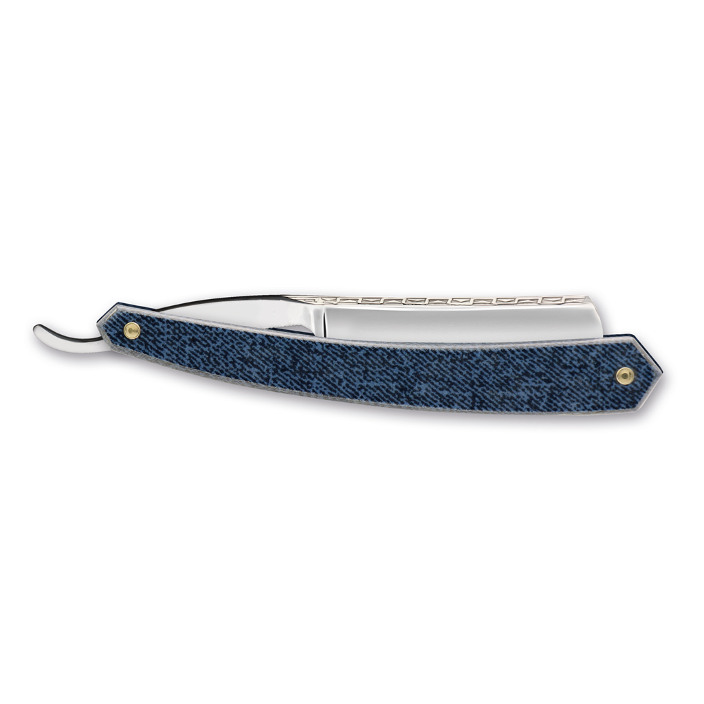 Thiers Issard Historic 'La Legende' Straight Razor 6/8" Pyramid Spine Pattern Blue Jeans Micarta Carbon Steel