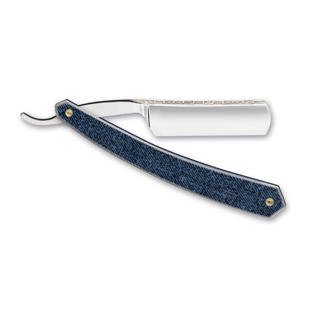 Thiers Issard Historic 'La Legende' Straight Razor 6/8" Pyramid Spine Pattern Blue Jeans Micarta Carbon Steel