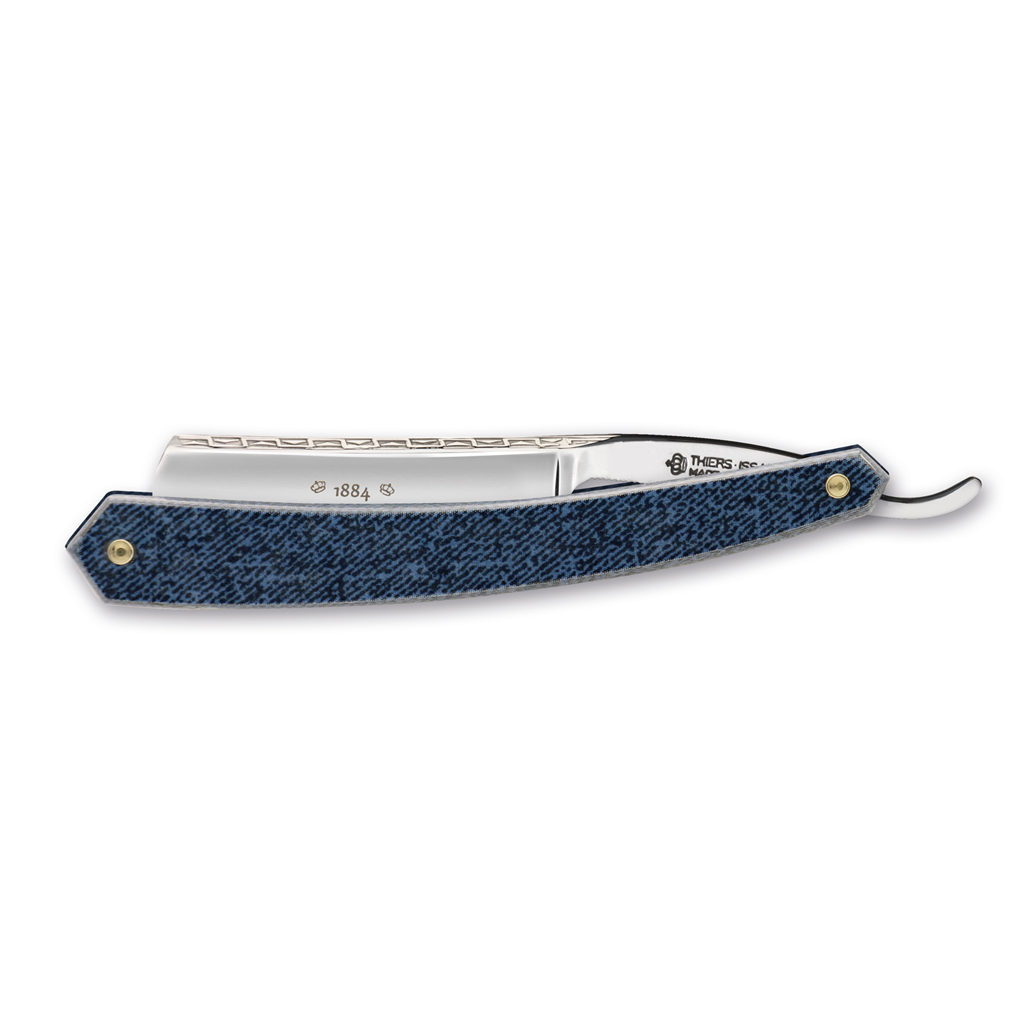 Thiers Issard Historic 'La Legende' Straight Razor 6/8" Pyramid Spine Pattern Blue Jeans Micarta Carbon Steel