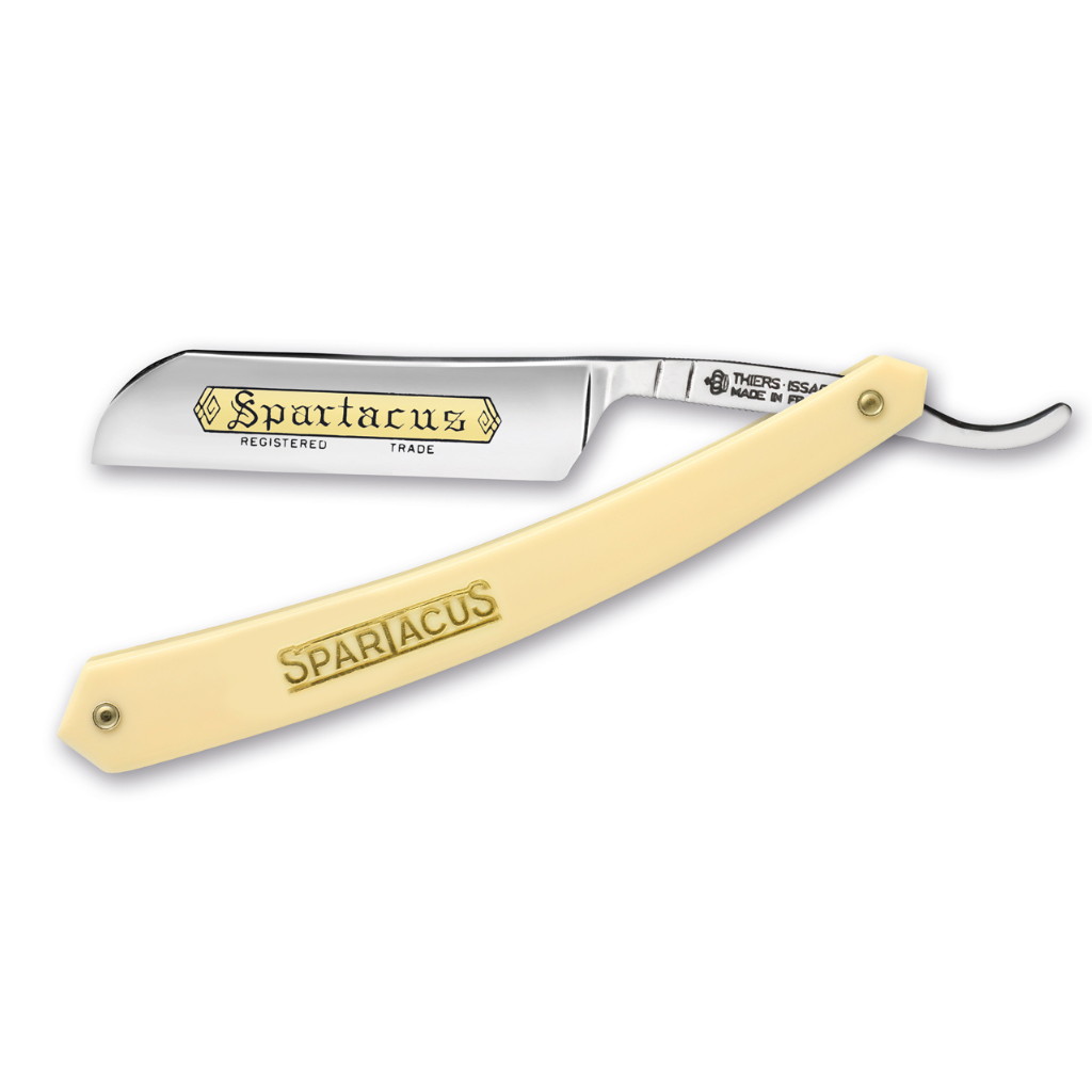Thiers Issard &#39;Spartacus&#39; Straight Razor 6/8&quot; White Resin Carbon Steel.