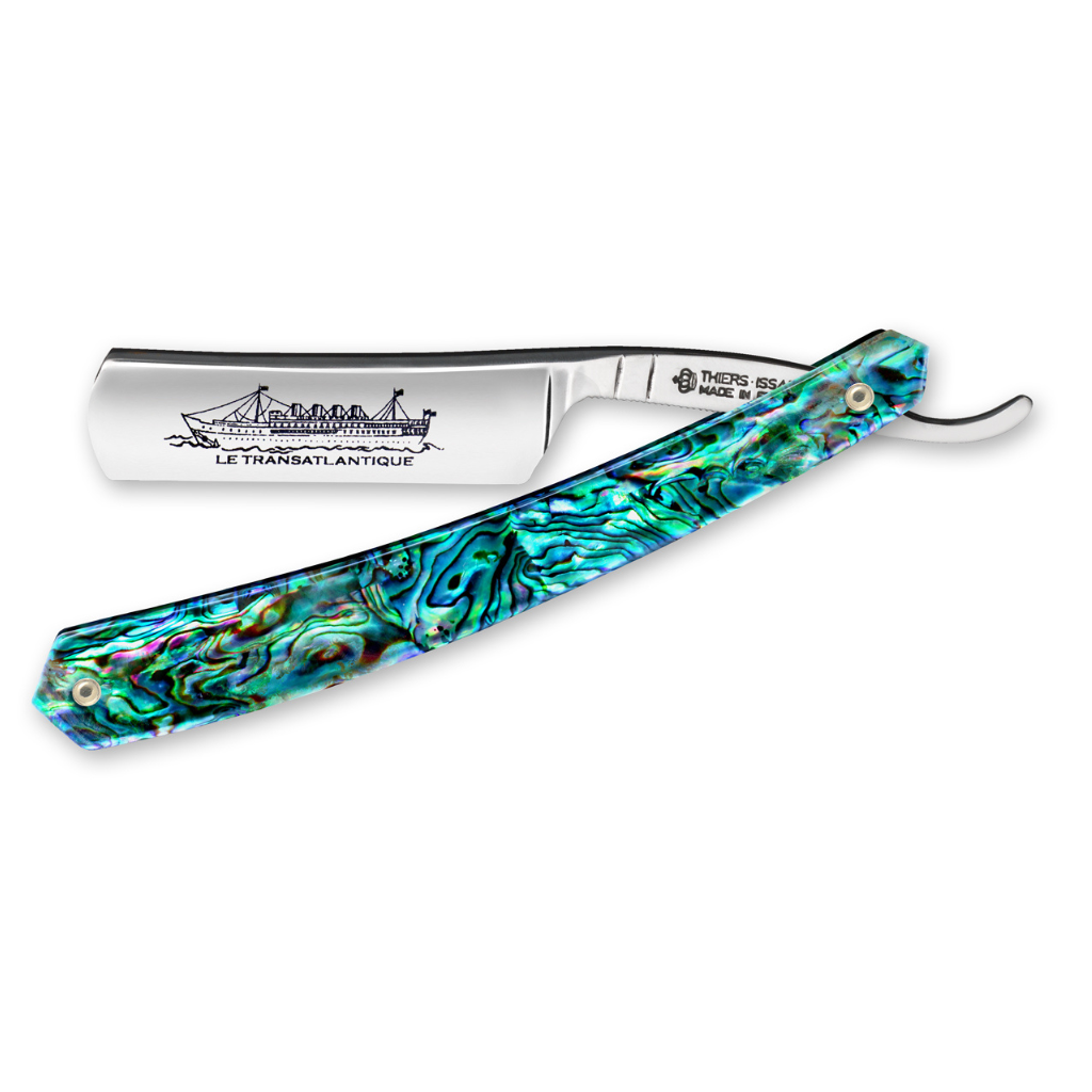 Thiers Issard 'Le Transatlantique' Straight Razor 6/8" 188 Abalone Scales - Carbon Steel - Round Point.