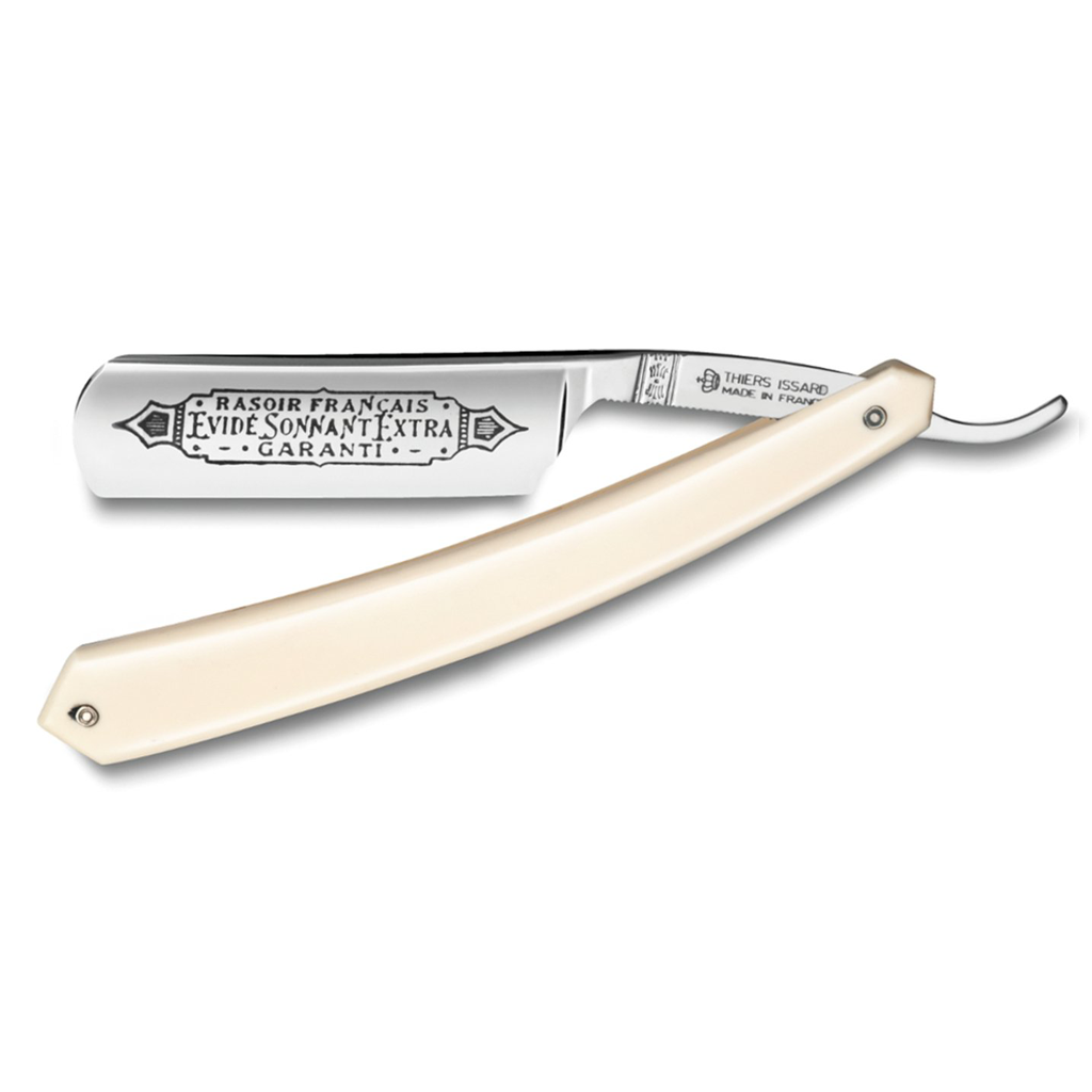 Thiers Issard &#39;Evide Sonnant Extra Garanti&#39; Straight Razor 5/8&quot; White Resin Carbon Steel