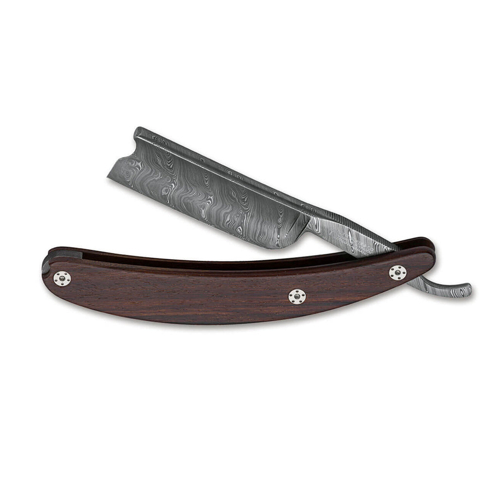 Boker Master Cutter Straight Razor 8/8&quot; Damascus Desert Ironwood Barber&#39;s Notch