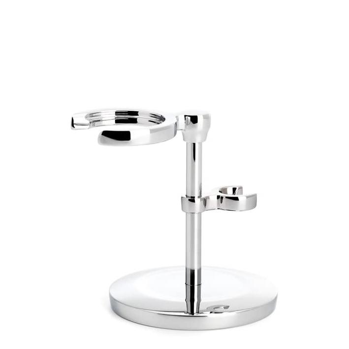 Muhle S091M89 Traditional Black and Chrome Silvertip Badger 3-piece Safety Razor Set stand